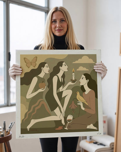 'Between flame and light Noir' Print
