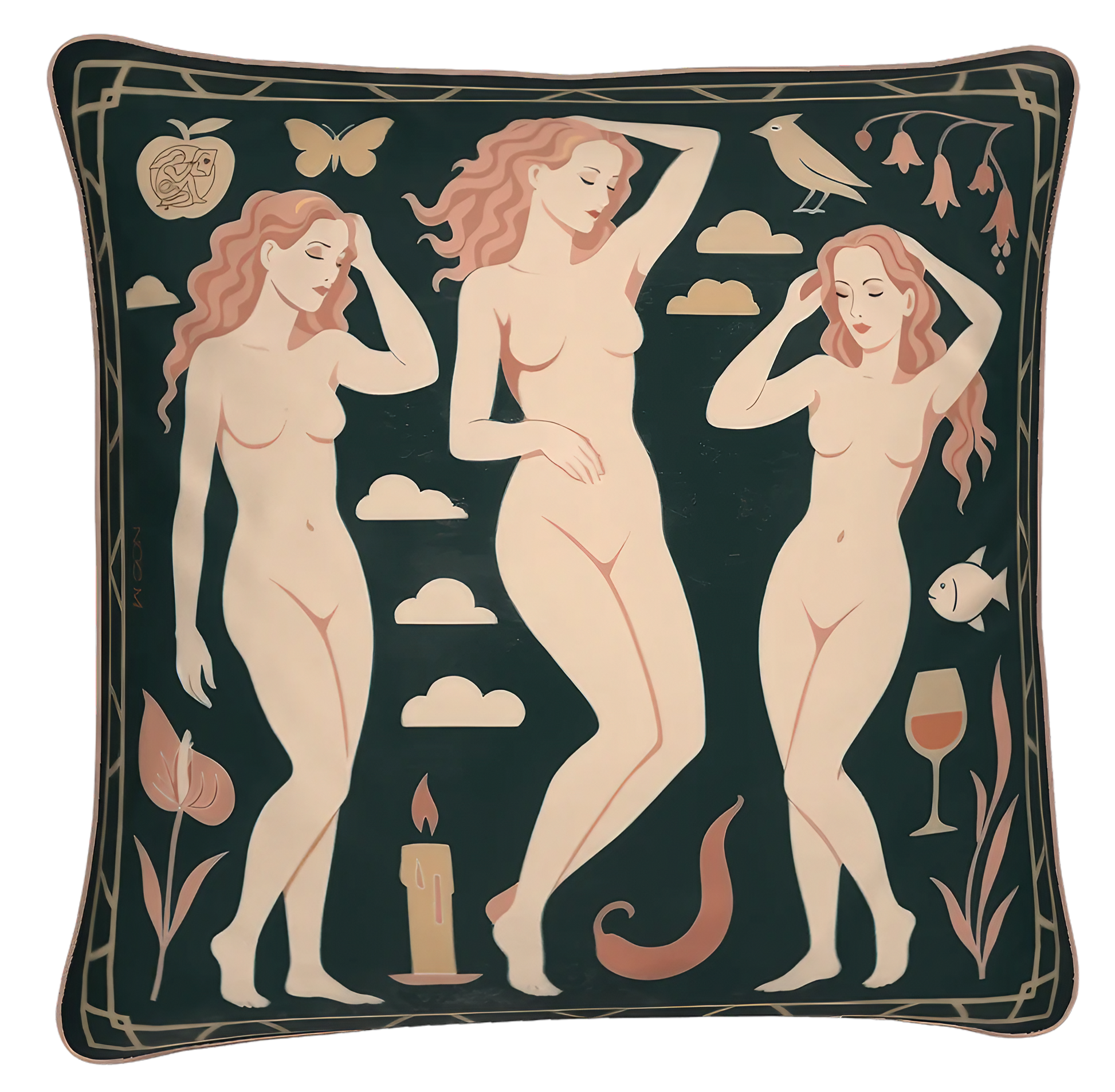 Designer velvet pillow by NOE MI, high-end cushion with unique print, collectible home décor piece.