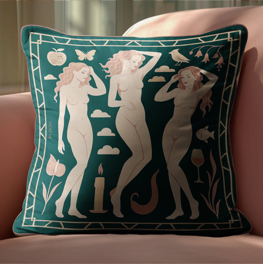 NOE MI luxury velvet cushion, square decorative pillow with artistic design for elegant interiors worldwide.