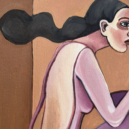 Original contemporary figurative art by Israeli artist Noemi Safir exploring women, boundaries, closeness, self protection and psychological tension.