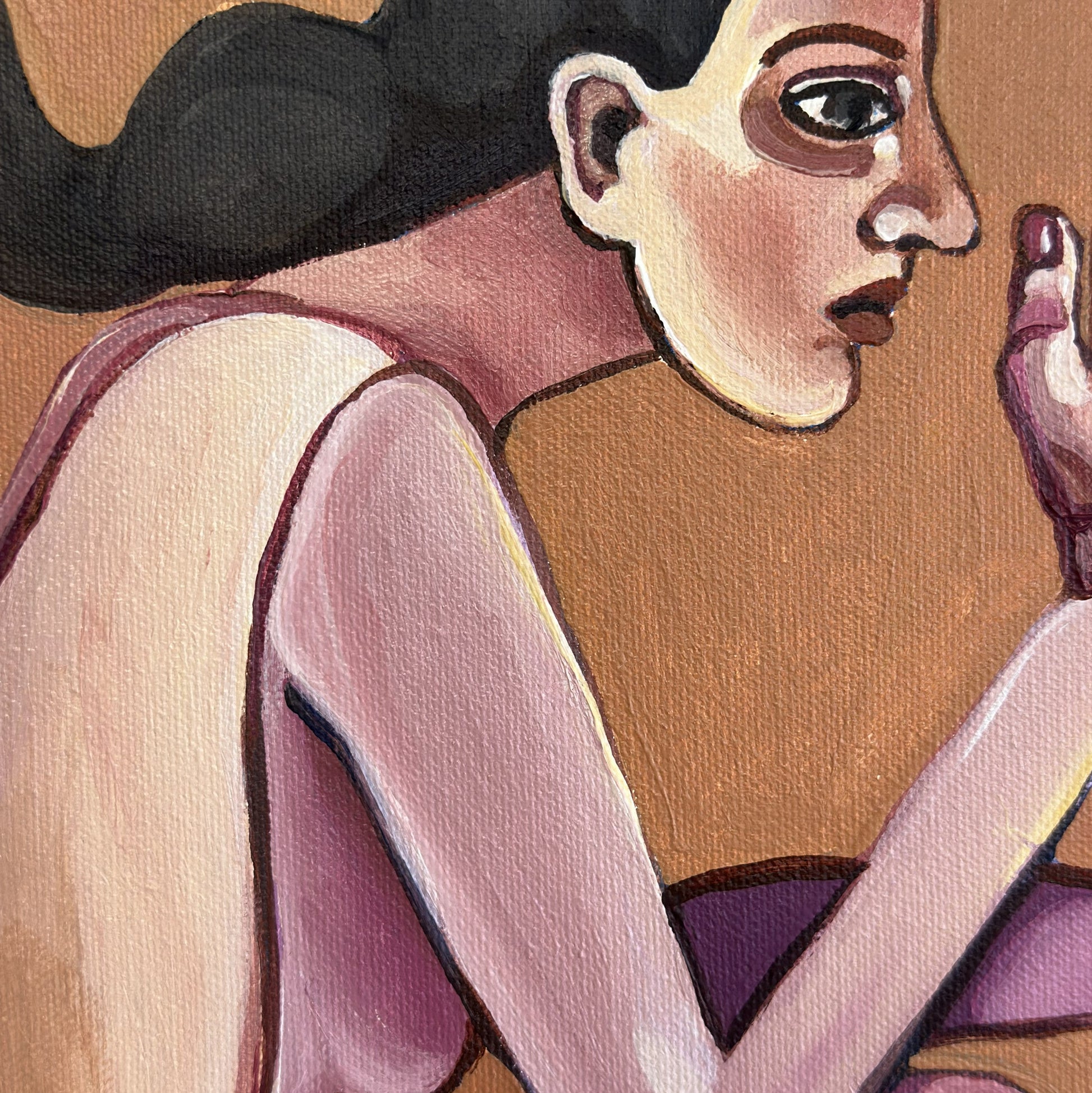 Contemporary women’s figurative painting by Noemi Safir about intimacy, dependency, restraint and the body as a place of emotional memory.