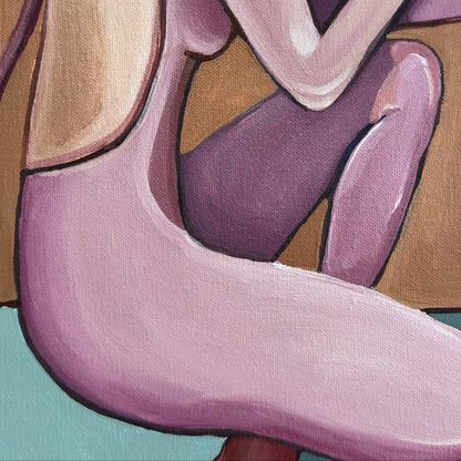 Body Negotiation by Noemi Safir, original acrylic painting on canvas, 50 × 60 cm, from the series Drama Looks Good on Us.