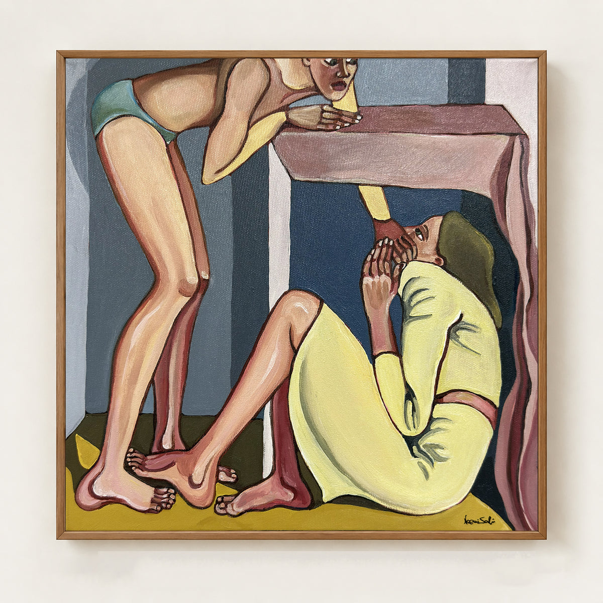 I’ll Meet You Under Here by Noemi Safir is an original 35 × 35 cm contemporary figurative painting from the My Body Remembers You series.