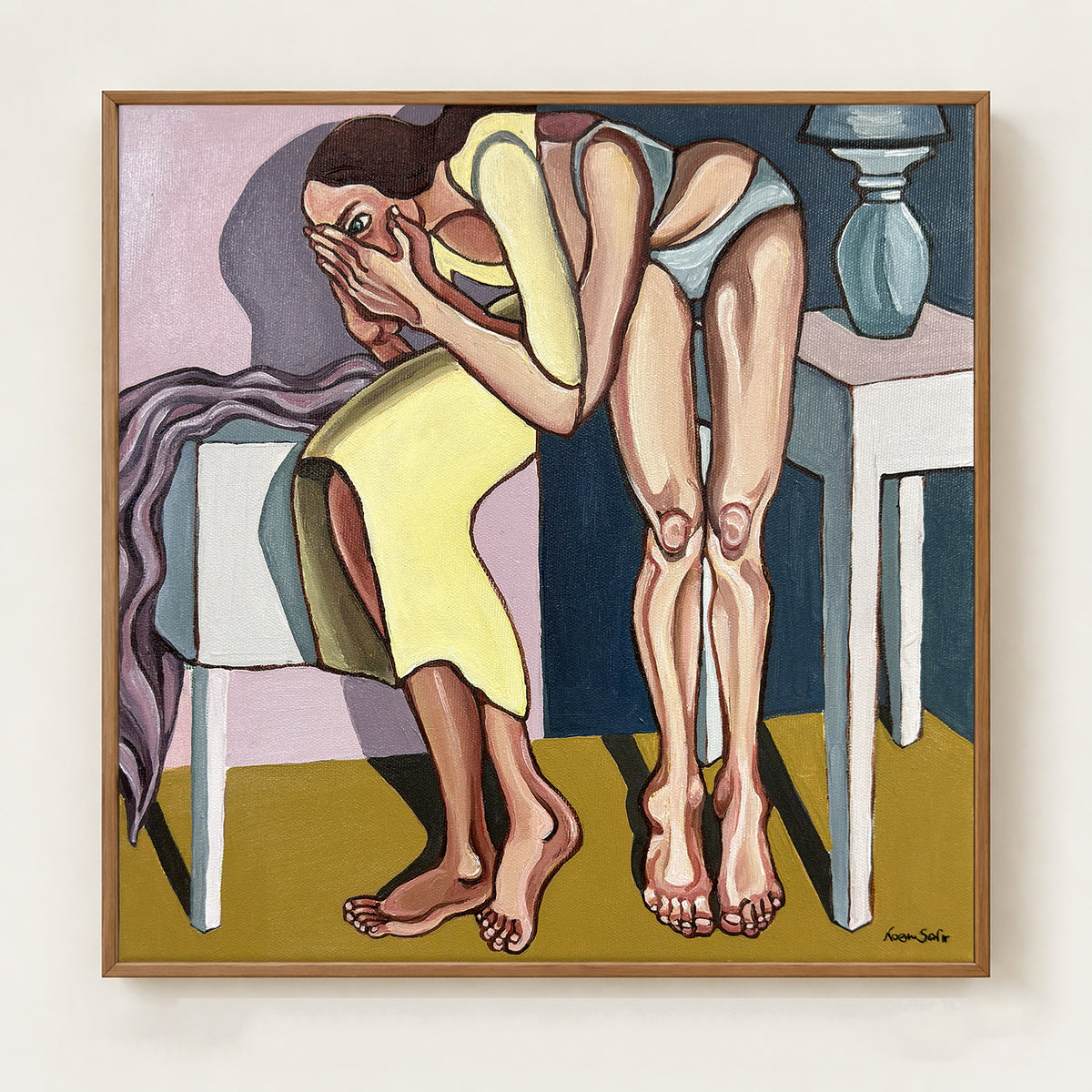 I Can’t Tell Where You End by Noemi Safir is an original 35 × 35 cm contemporary figurative painting from the My Body Remembers You series.