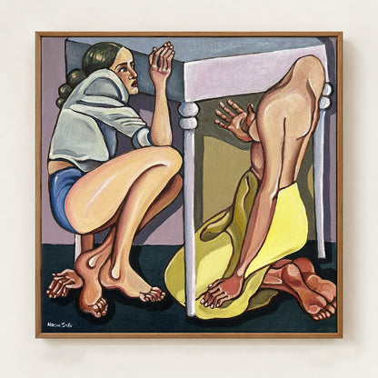 How Much Room Do You Need? by Noemi Safir is an original 35 × 35 cm contemporary figurative painting from the My Body Remembers You series.