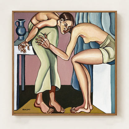 I Made Room for You by Noemi Safir is an original 35 × 35 cm contemporary figurative painting from the My Body Remembers You series.