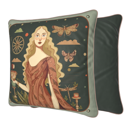 High-end velvet cushion by NOE MI, luxury pillow with figurative design, collectible decorative accessory.