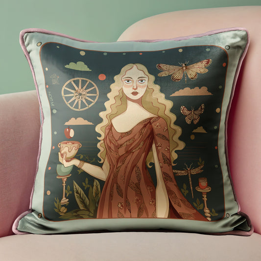 velvet art cushion, Soft-touch luxury velvet shimmer with full-edge piping, Printed in rich, earthy tones, designed by NOE MI