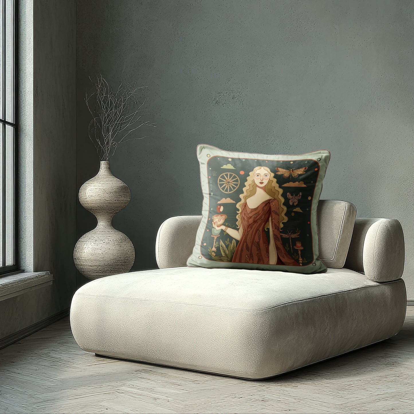 art-inspired decorative pillow offers both comfort and elegance. Its plush texture, crisp detailing, and full-edge piping make it a standout piece whether styled on your sofa, bed, or reading nook. designed by NOE MI