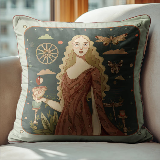 velvet art cushion, Soft-touch luxury velvet shimmer with full-edge piping, Printed in rich, earthy tones, designed by NOE MI