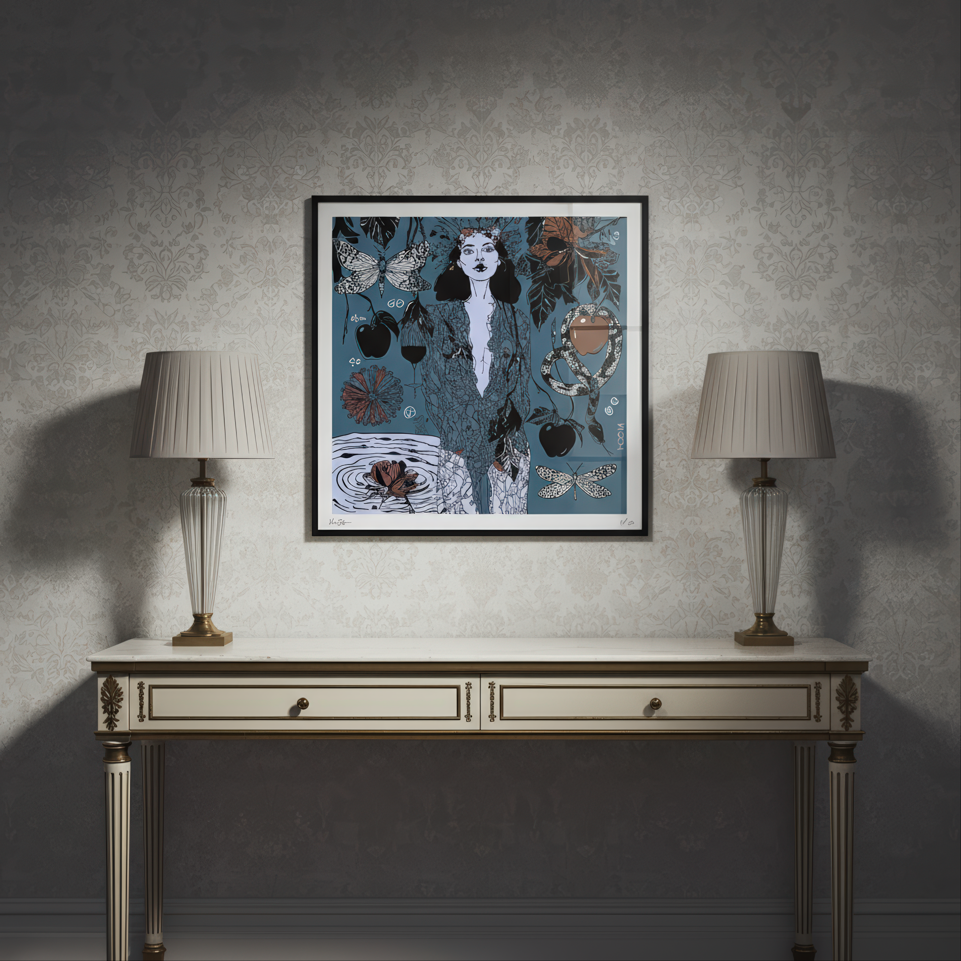 Surreal fine art print Dark Temptation, filled with visual tension and emotional storytelling, created by contemporary artist NOE MI.