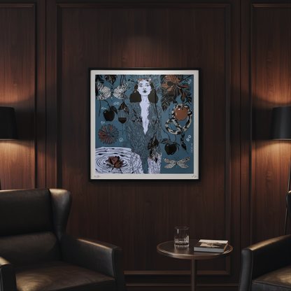 NOE MI’s collector’s print Dark Temptation, perfect for art buyers seeking narrative-driven, dramatic artwork with a feminine soul.
