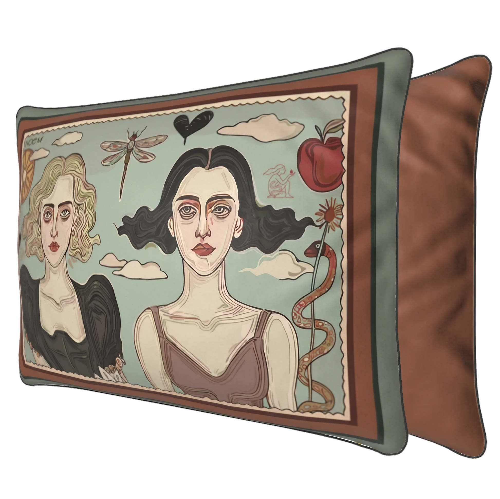 NOE MI designer art pillow capturing feminine contrast and unity with full-edge piping and a soft velvet finish.