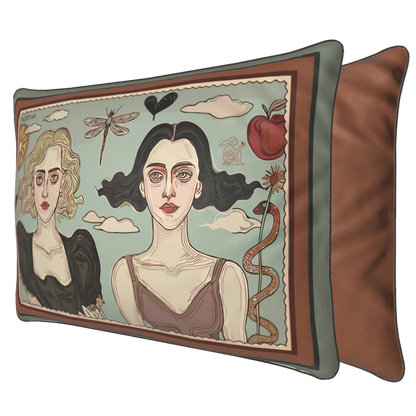 NOE MI designer art pillow capturing feminine contrast and unity with full-edge piping and a soft velvet finish.
