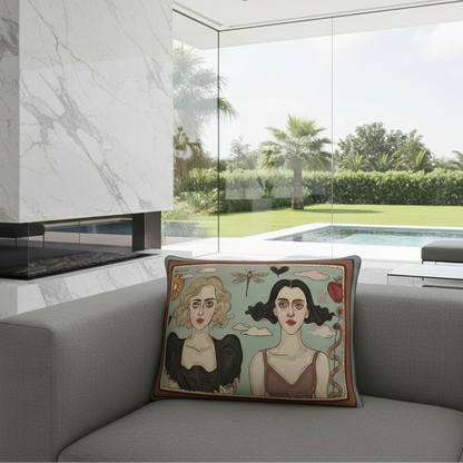 symbolic pillow with surreal aesthetics, printed on soft velvet for a luxe look and feel, designed by NOE MI for every elegant space
