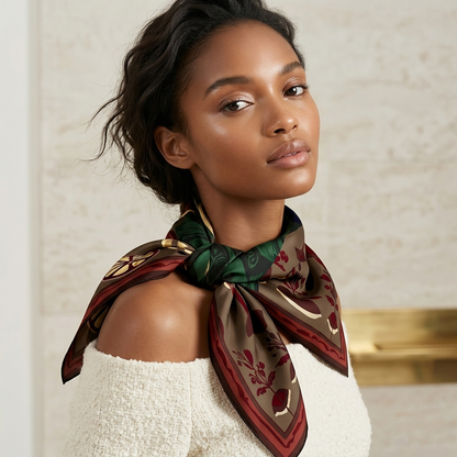 NOE MI Ginger Lace Gothic square silk scarf is a luxury accessory that adds depth, contrast, and emotional presence to modern styling.