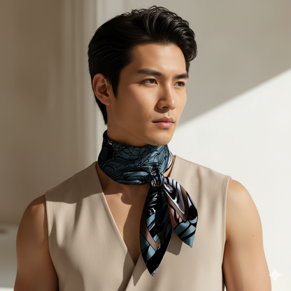 Collector’s scarf for bold women, featuring artwork that blends fantasy, empowerment, and temptation, ideal for styling or framing.