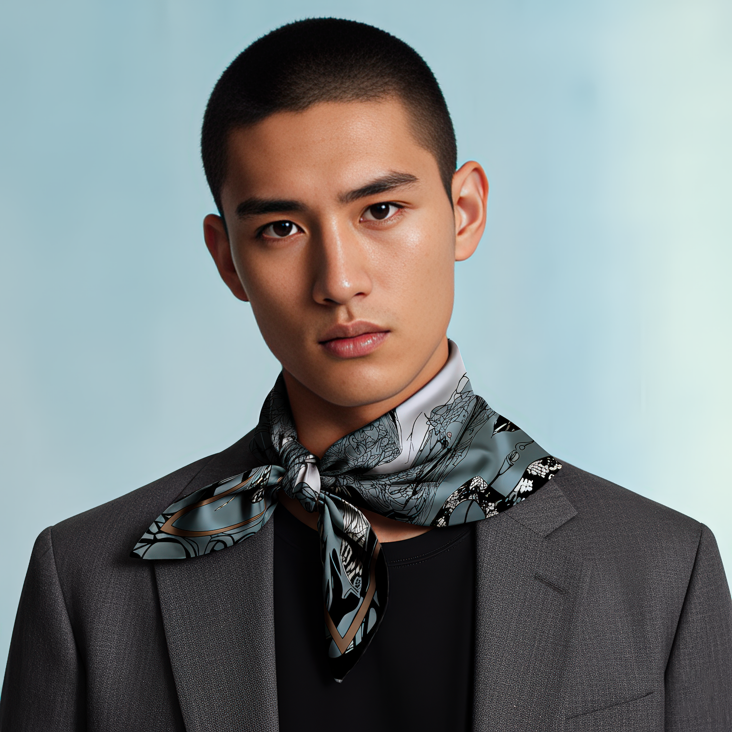 High-end artistic silk scarf in jewel tones, designed for women who love wearable art with deep narrative and emotional symbolism.