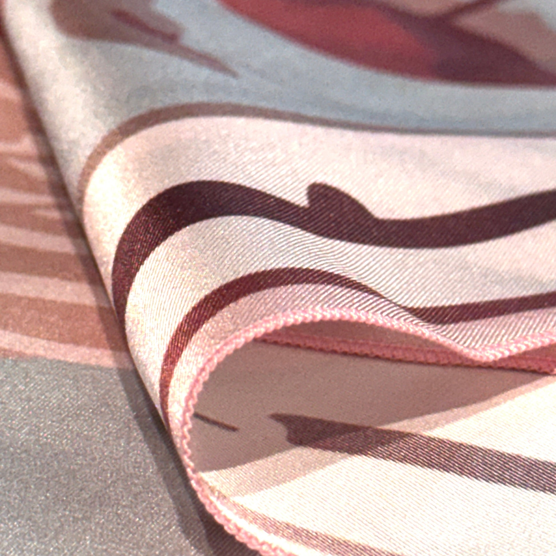 Luxury silk scarf Ginger Lace by NOE MI, wearable art design with surreal feminine figure, candles, chalices, and dragonflies, in pink and ivory palette.