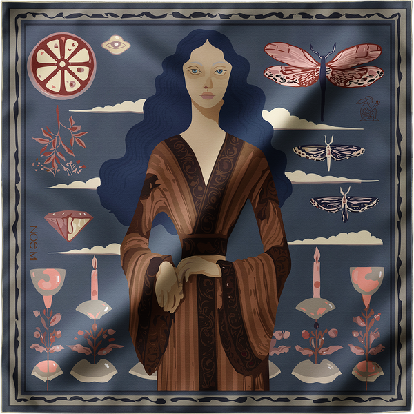 'Ginger Lace'  Silk Scarf, Indigo