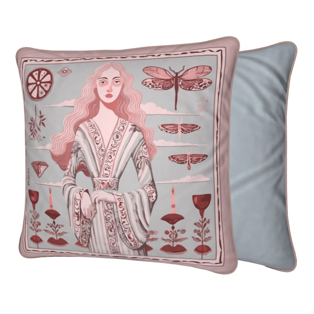 NOE MI velvet decorative cushion, premium square pillow with surreal artwork, designed for global homes