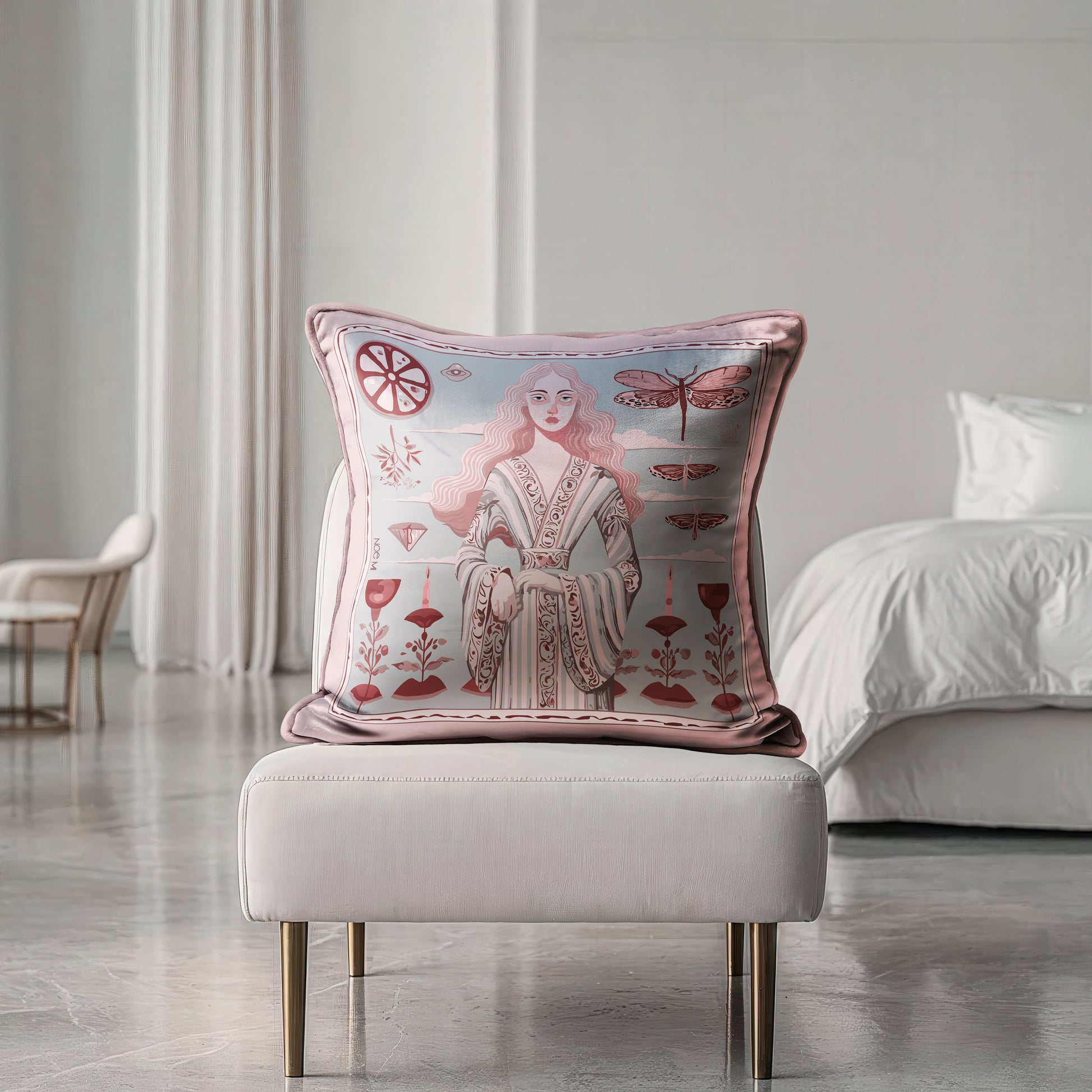 This luxurious cushion has a Soft-touch luxury velvet fabric with a smooth finish, Add softness with meaning, designed by NOE MI