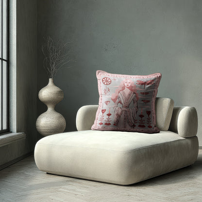 This square cushion crafted from velvet shimmer with a smooth finish, an art-inspired cushion iby NOE MI, It celebrates femininity, introspection and symbolic beauty,  a modern heirloom for your sofa, reading nook, or curated bedroom.