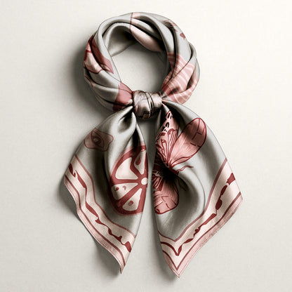 folded artistic patterned silk twill scarf . elegant and luxurious 