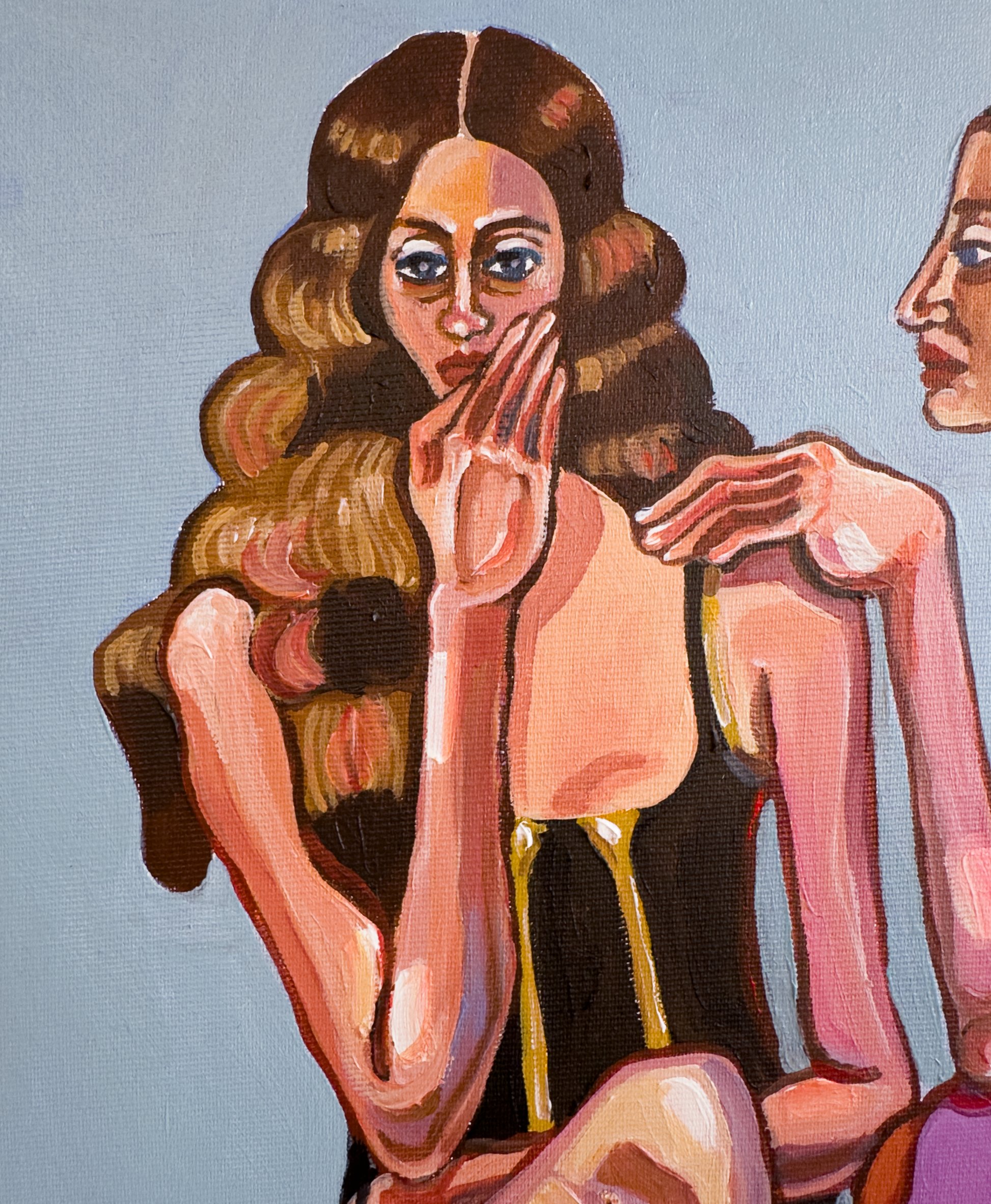 Purple Pressure original artwork by Noemi Safir, a highly collectible painting about feminine intimacy, emotional absorption, relational tension, and the fragile boundary between self and other.