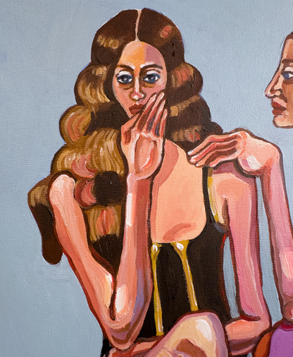 Purple Pressure original artwork by Noemi Safir, a highly collectible painting about feminine intimacy, emotional absorption, relational tension, and the fragile boundary between self and other.