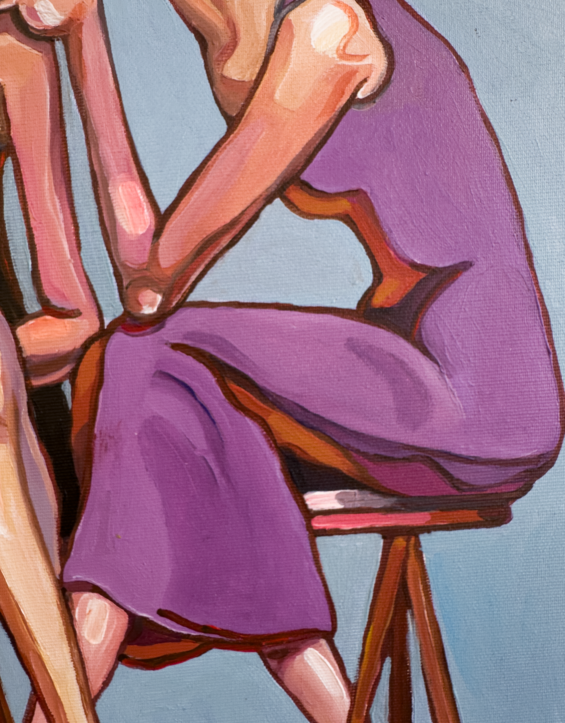 Noemi Safir women painting Purple Pressure, exploring how closeness can become pressure through expressive figures, intimate gesture, and psychologically charged composition.