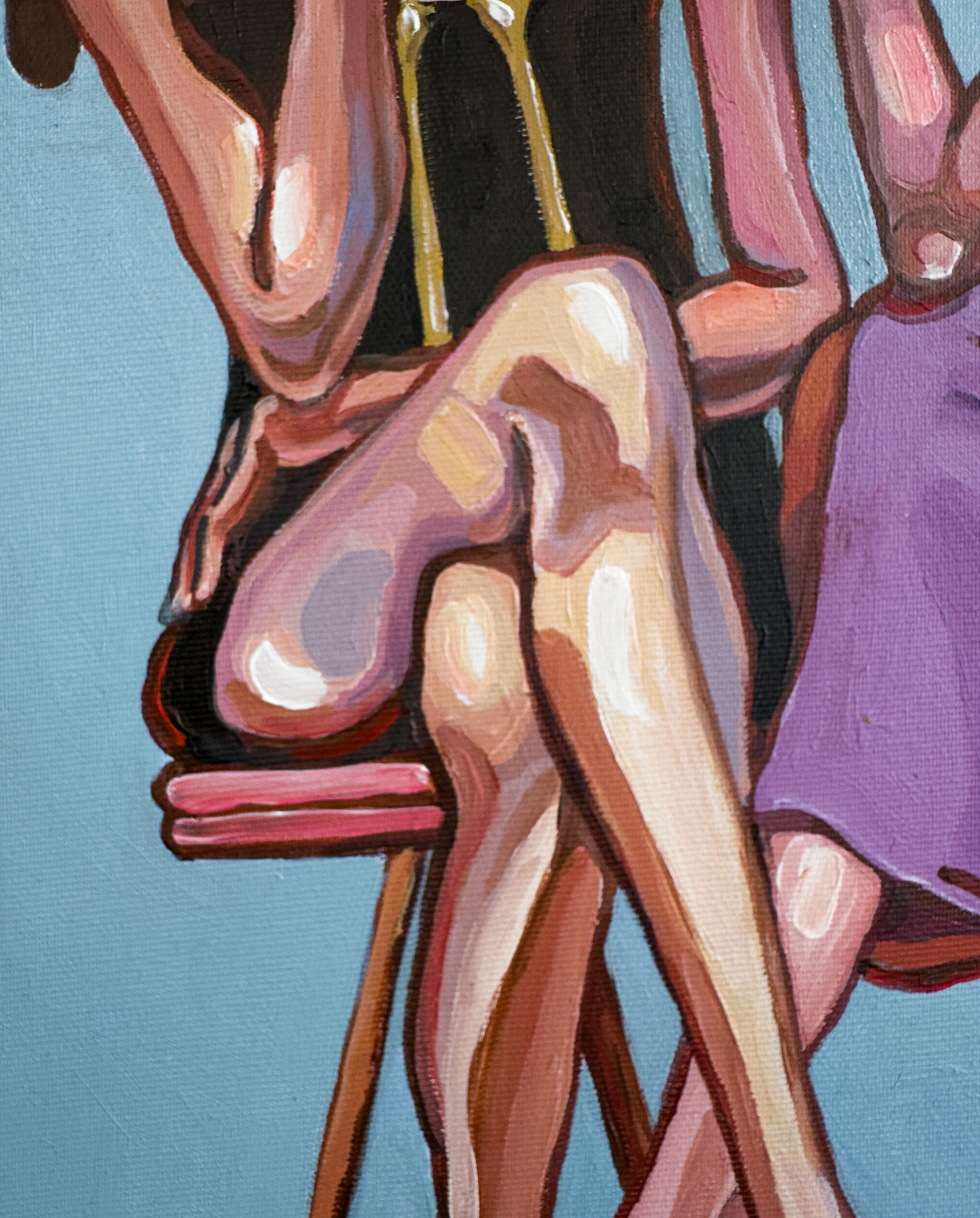 Contemporary figurative art by Israeli artist Noemi Safir titled Purple Pressure, created for collectors drawn to emotional storytelling, women in art, and beauty with meaning.