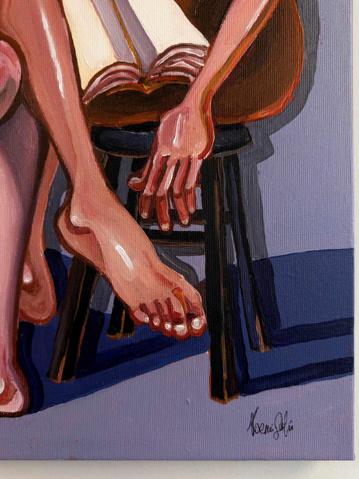 Our Little Secret original artwork by Noemi Safir, a highly collectible painting about the emotional weight of secrets, feminine psychology, intimacy, and unspoken tension.