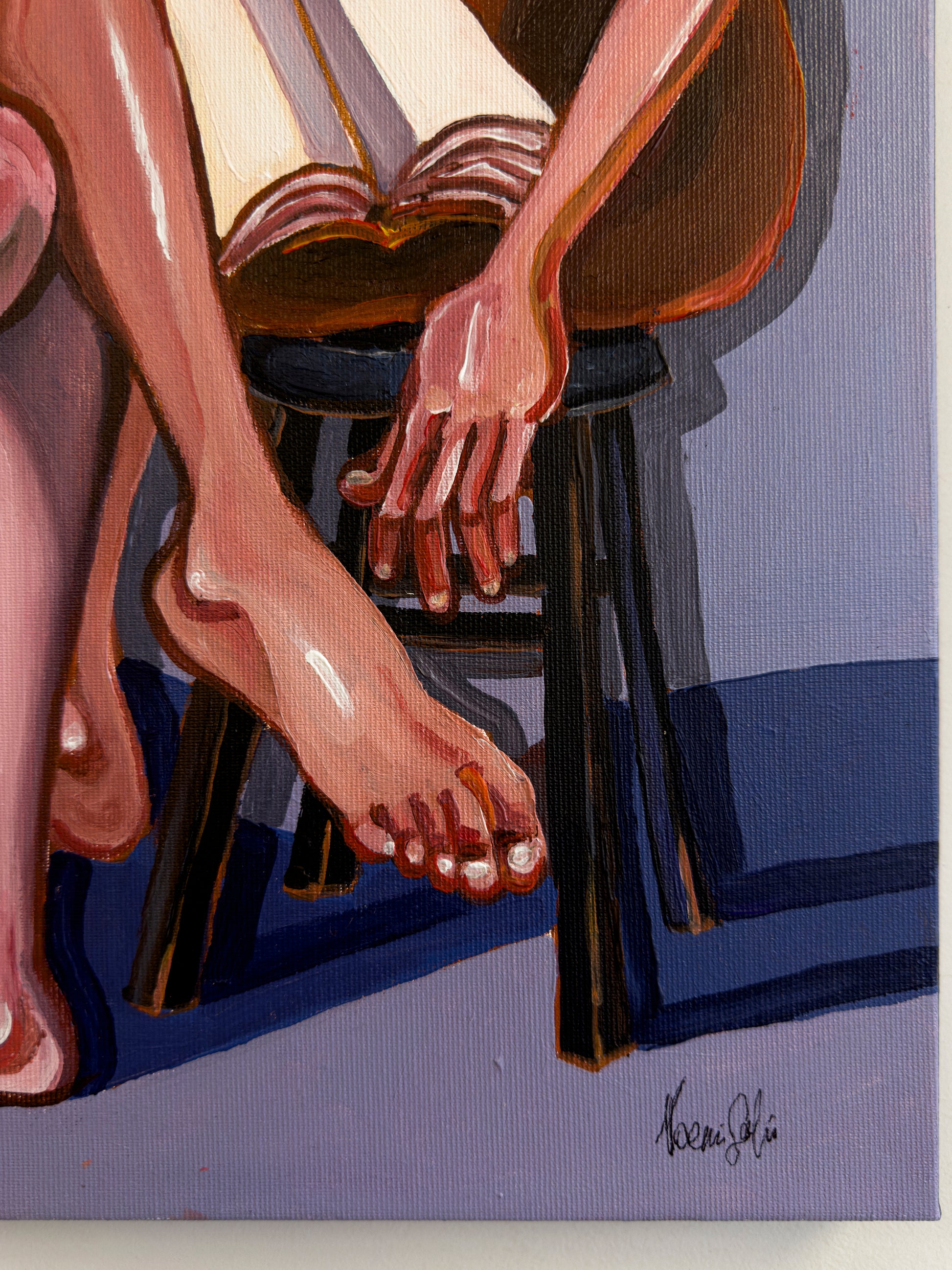 Our Little Secret original artwork by Noemi Safir, a highly collectible painting about the emotional weight of secrets, feminine psychology, intimacy, and unspoken tension.