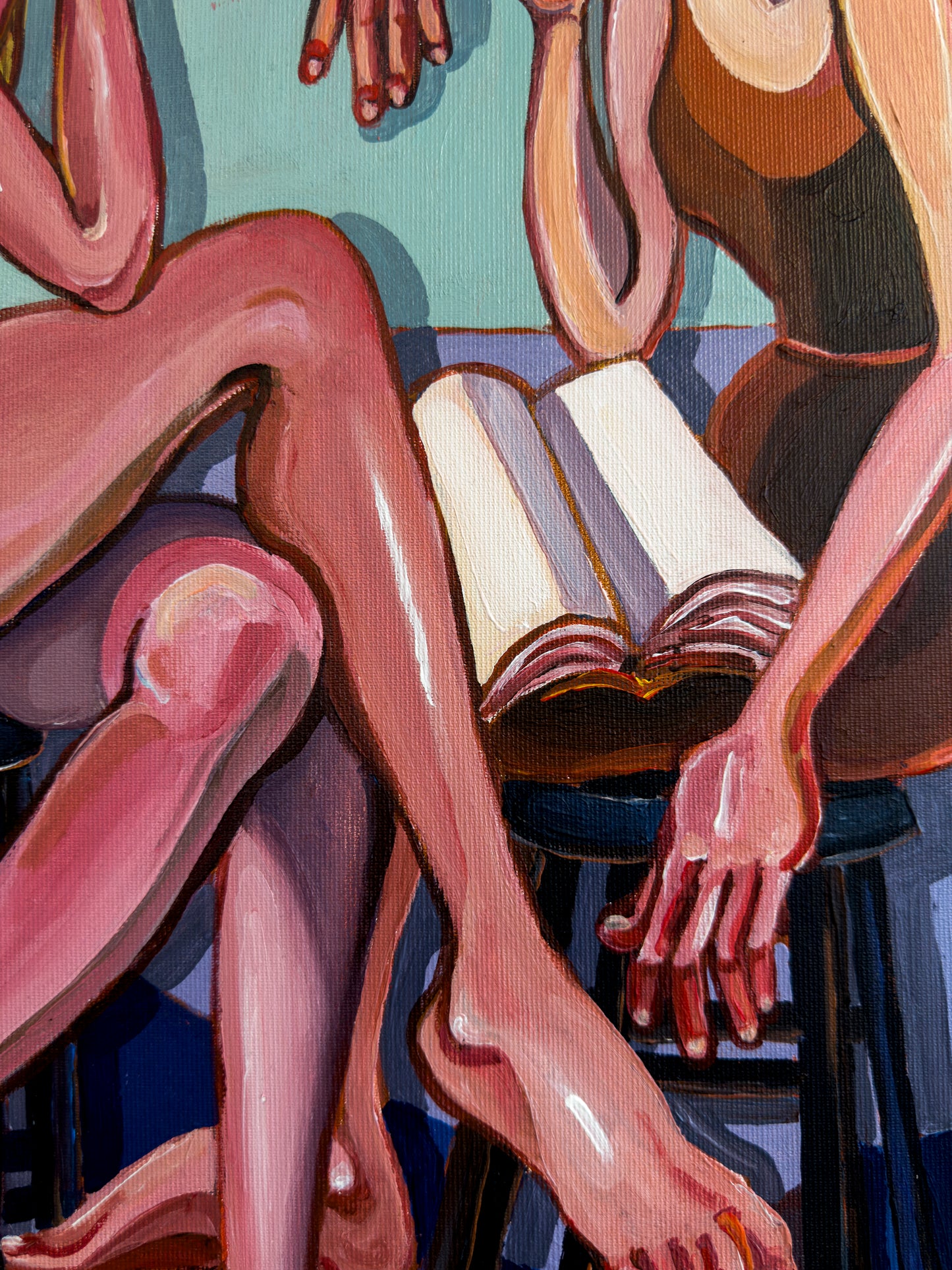 Noemi Safir women painting Our Little Secret, an intimate figurative artwork where the body reveals what the mouth cannot say and what the room cannot contain.