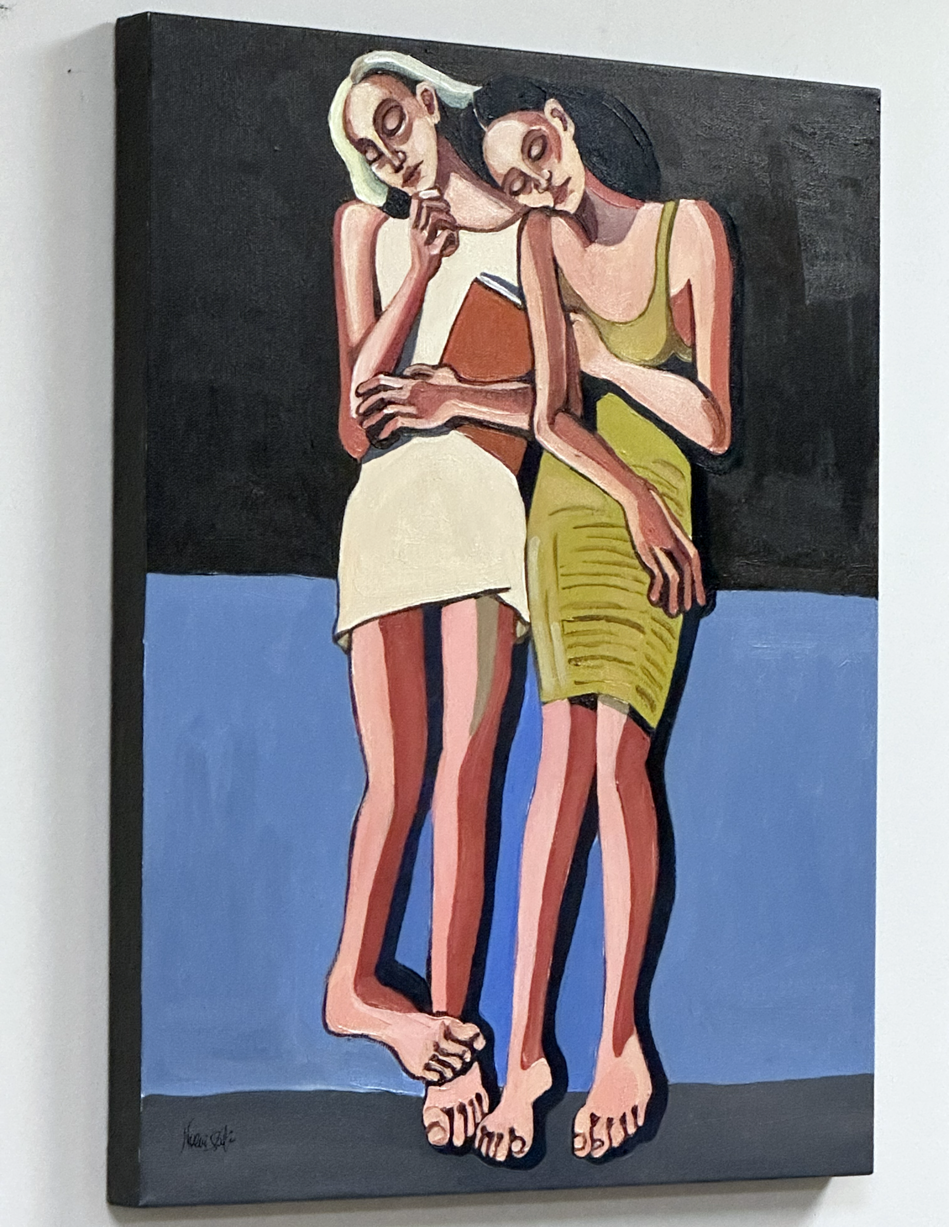 Soft Addiction original artwork by Noemi Safir, a highly collectible painting about how tenderness can become habit and comfort can become emotional dependency.
