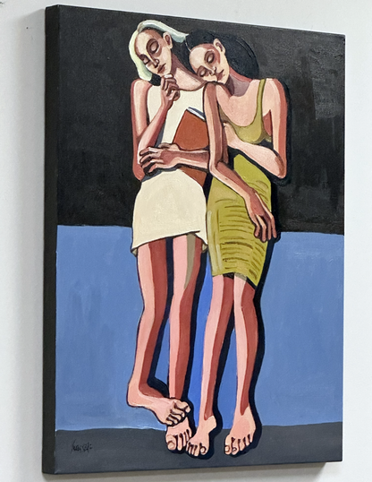 Soft Addiction original artwork by Noemi Safir, a highly collectible painting about how tenderness can become habit and comfort can become emotional dependency.