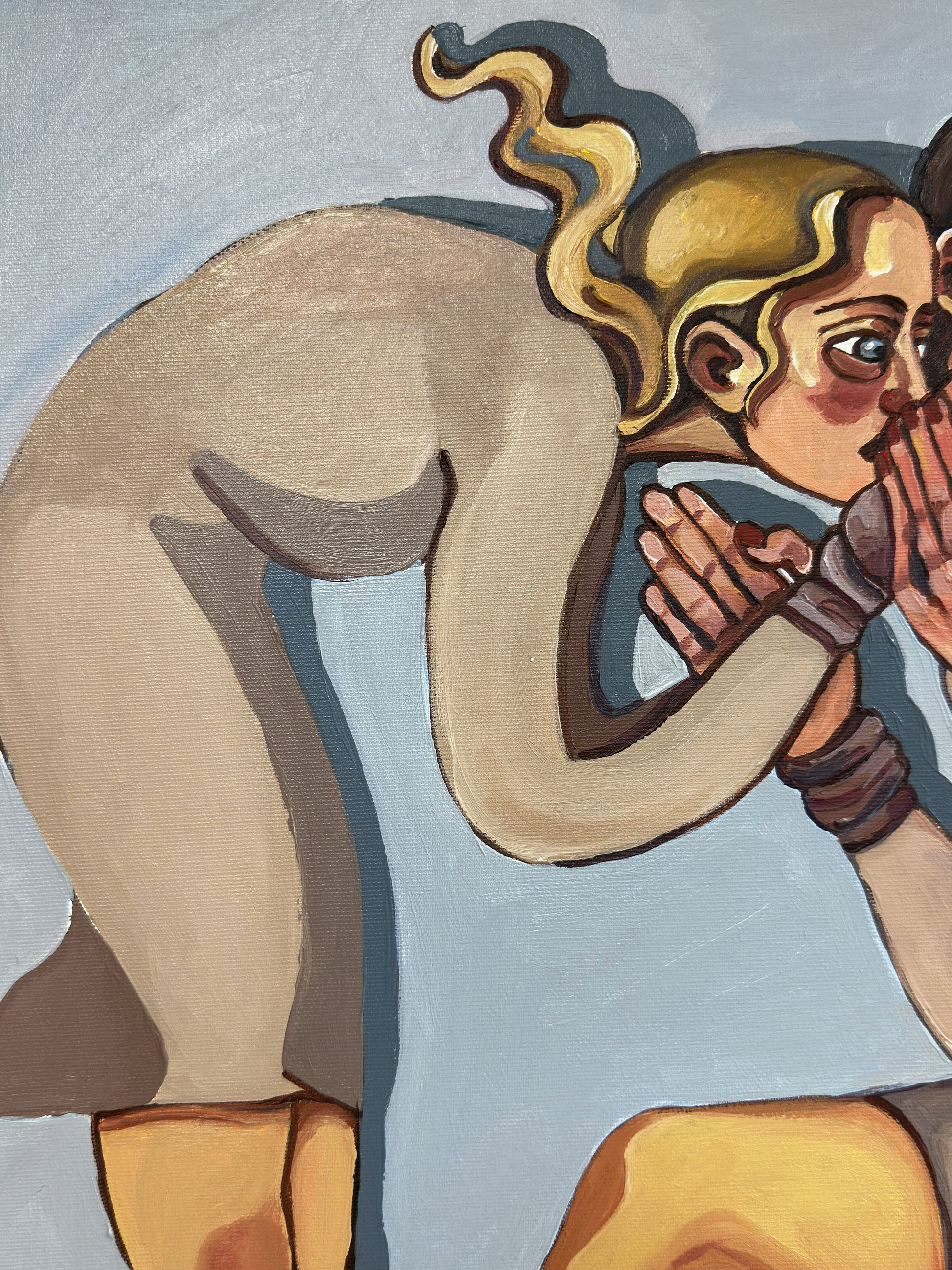 Personal Space original artwork by Noemi Safir, a highly collectible painting about women, personal boundaries, feminine intimacy, psychological pressure, and inner protection.