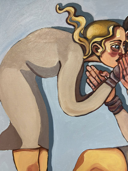 Personal Space original artwork by Noemi Safir, a highly collectible painting about women, personal boundaries, feminine intimacy, psychological pressure, and inner protection.