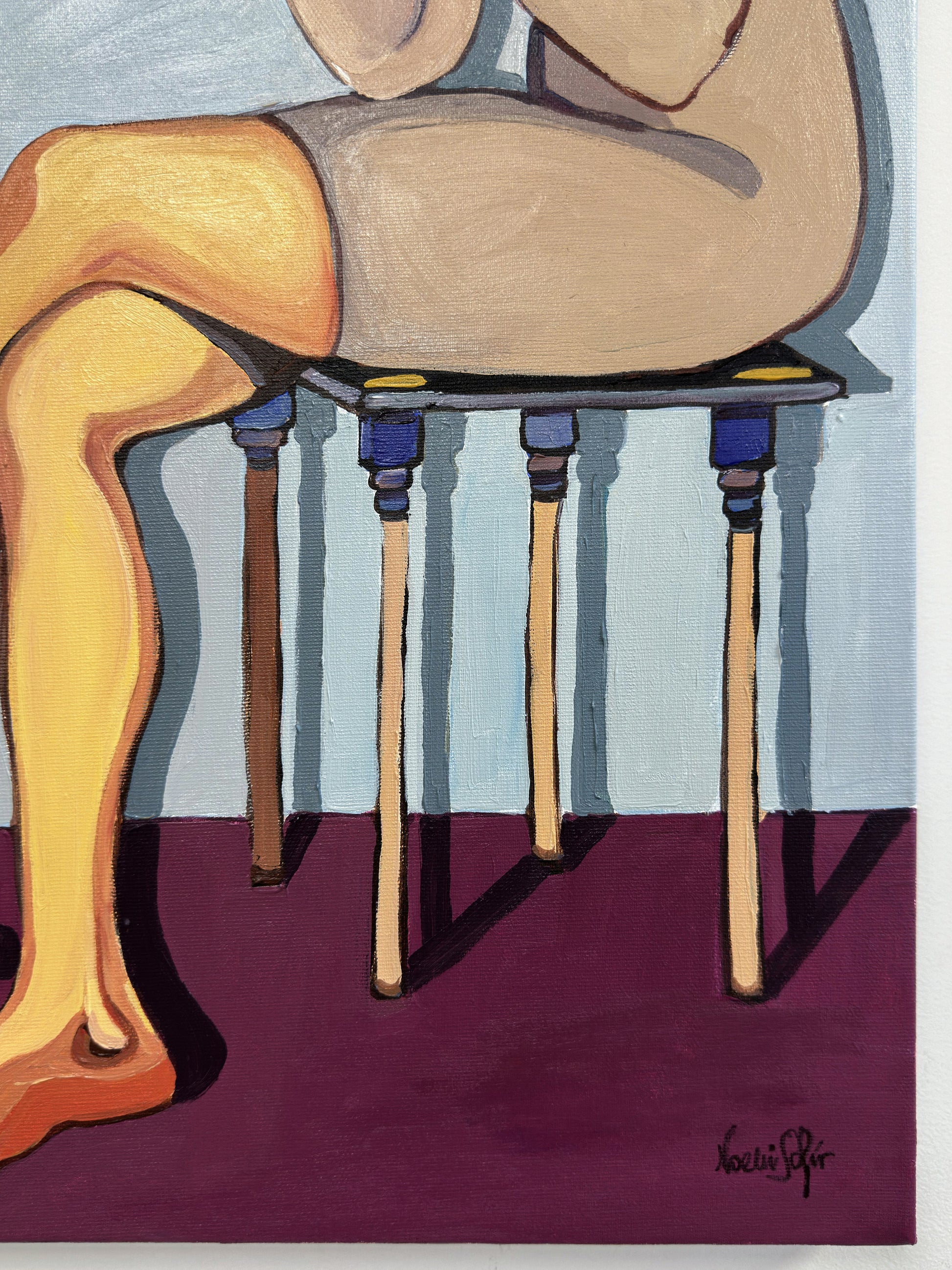 Noemi Safir women painting Personal Space, exploring the moment when care, attention, and closeness begin to feel overwhelming and the body asks for air.
