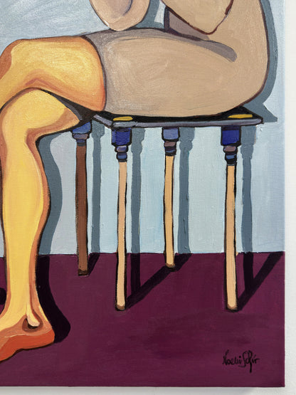 Noemi Safir women painting Personal Space, exploring the moment when care, attention, and closeness begin to feel overwhelming and the body asks for air.