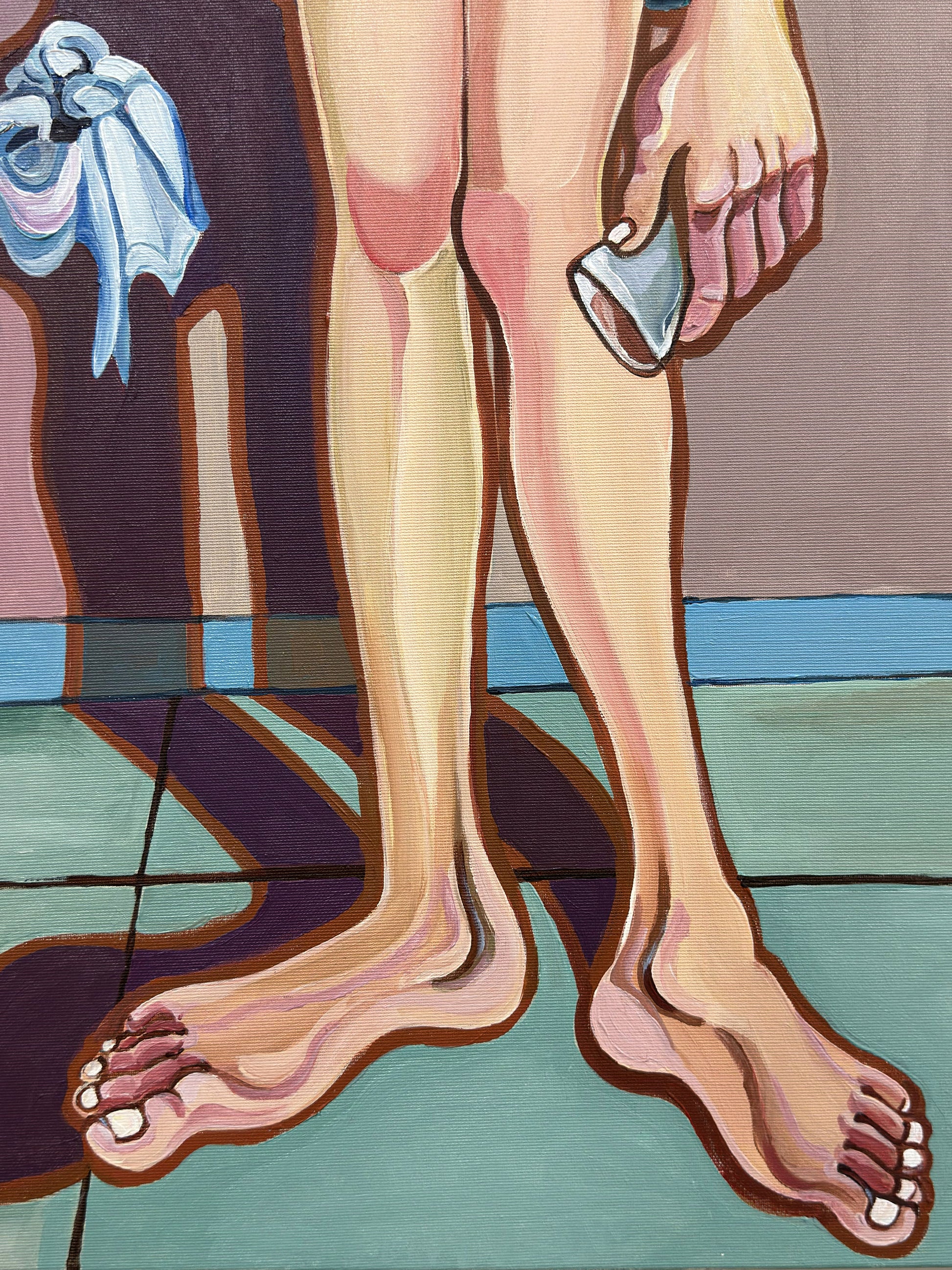 Contemporary figurative art by Israeli artist Noemi Safir titled She Never Stepped In, created for collectors drawn to women in art, emotional storytelling and beauty with meaning.