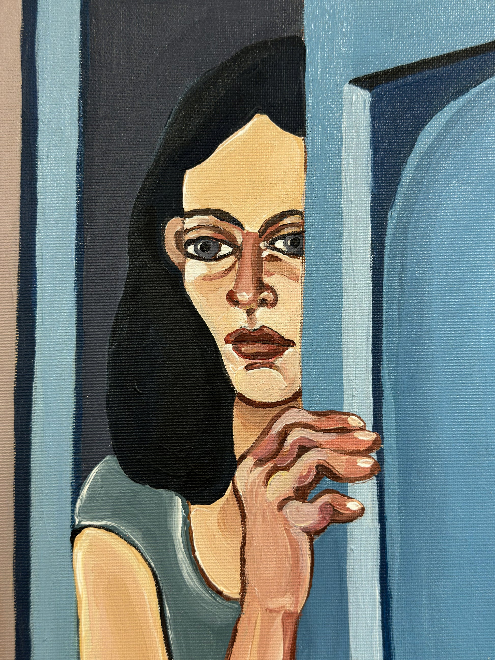 She Never Stepped In original artwork by Noemi Safir, a highly collectible painting about feminine intimacy, vulnerability, distance and symbolic storytelling.