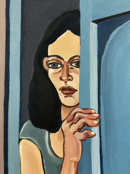She Never Stepped In original artwork by Noemi Safir, a highly collectible painting about feminine intimacy, vulnerability, distance and symbolic storytelling.