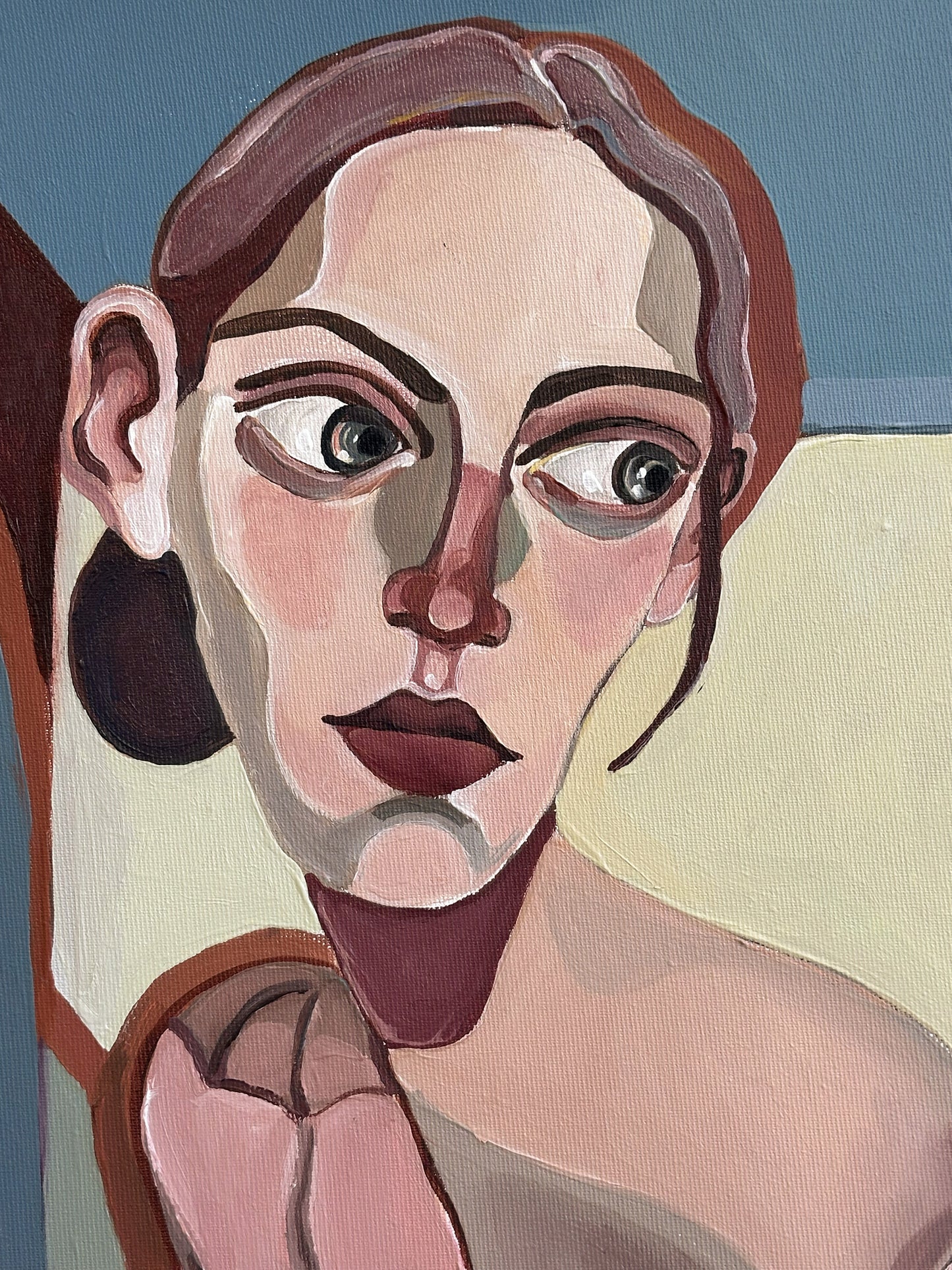 Noemi Safir women painting Between Rooms, exploring the painful feeling of being physically close to someone yet emotionally unreached inside the same space.
