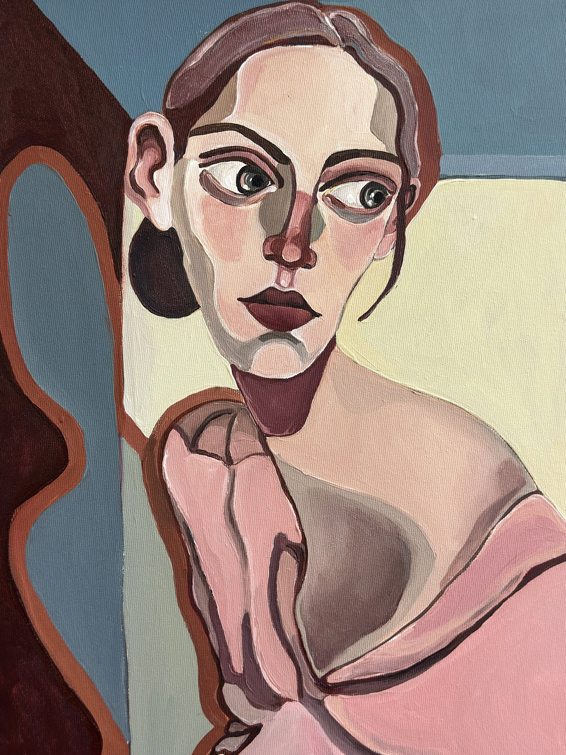 Noemi Safir women painting Between Rooms, exploring the painful feeling of being physically close to someone yet emotionally unreached inside the same space.