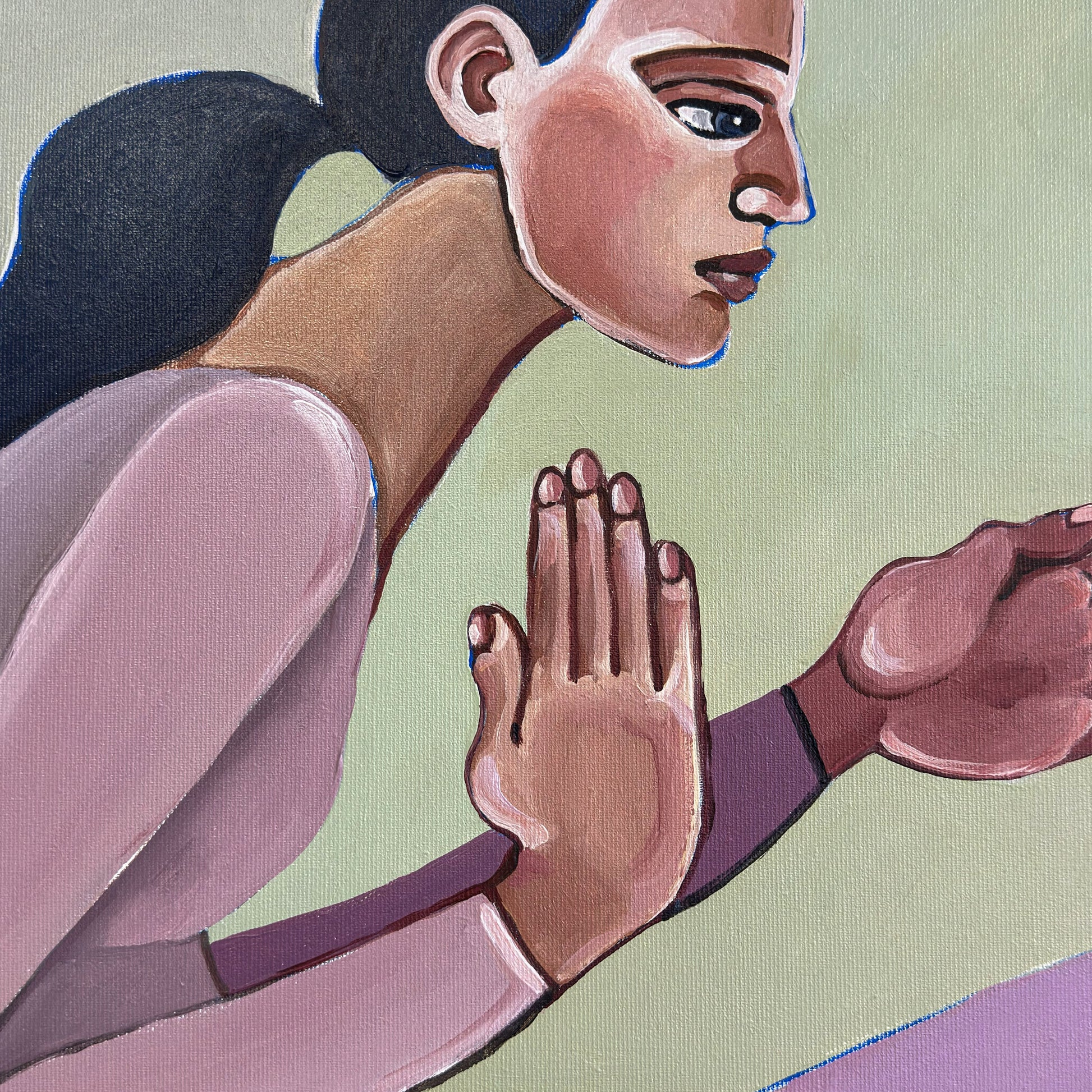 A Silent Confession original artwork by Noemi Safir, a highly collectible painting about feminine intimacy, emotional storytelling, restraint and unspoken truth.