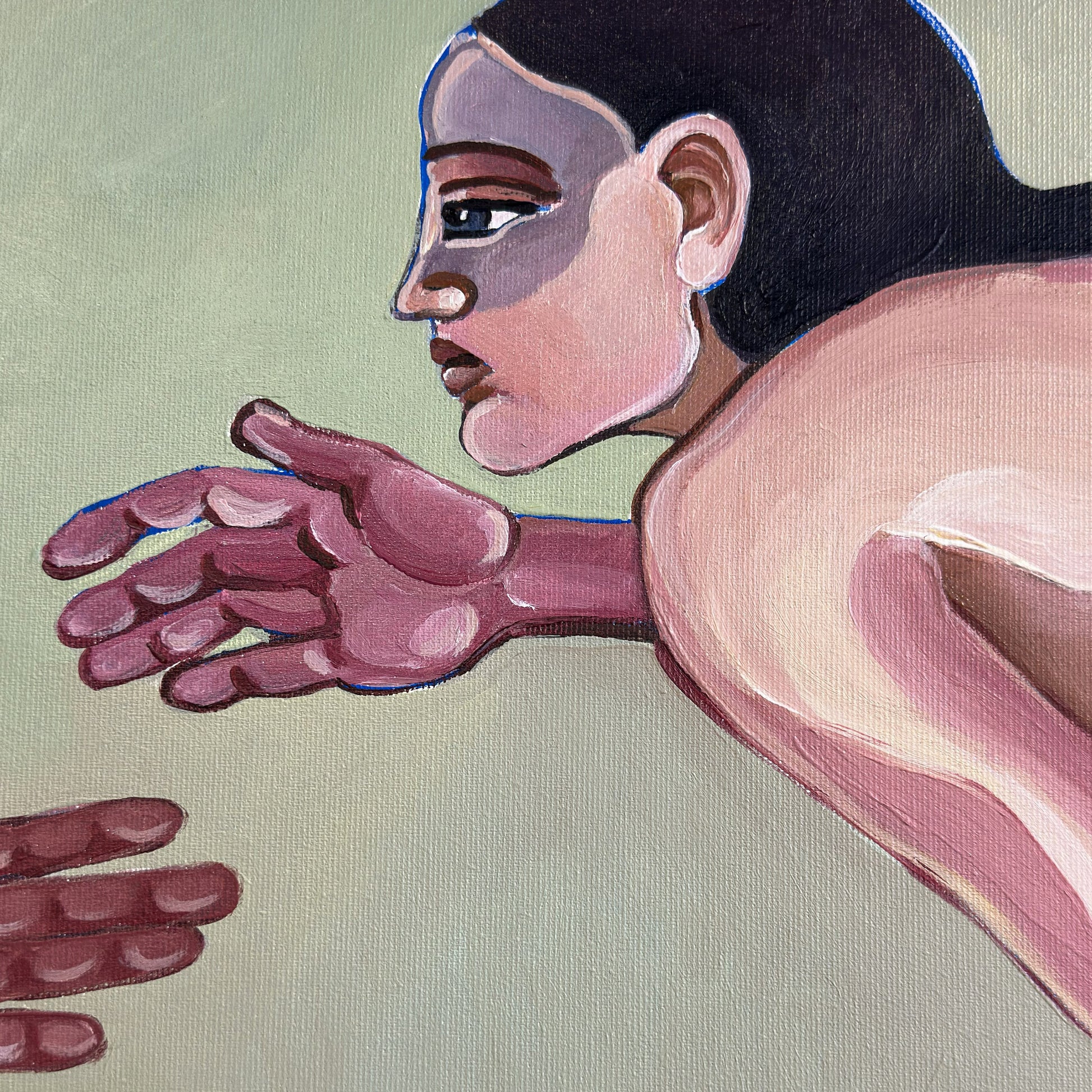 Noemi Safir women painting A Silent Confession, exploring the fragile moment before confession when silence already reveals what words cannot fully hold.