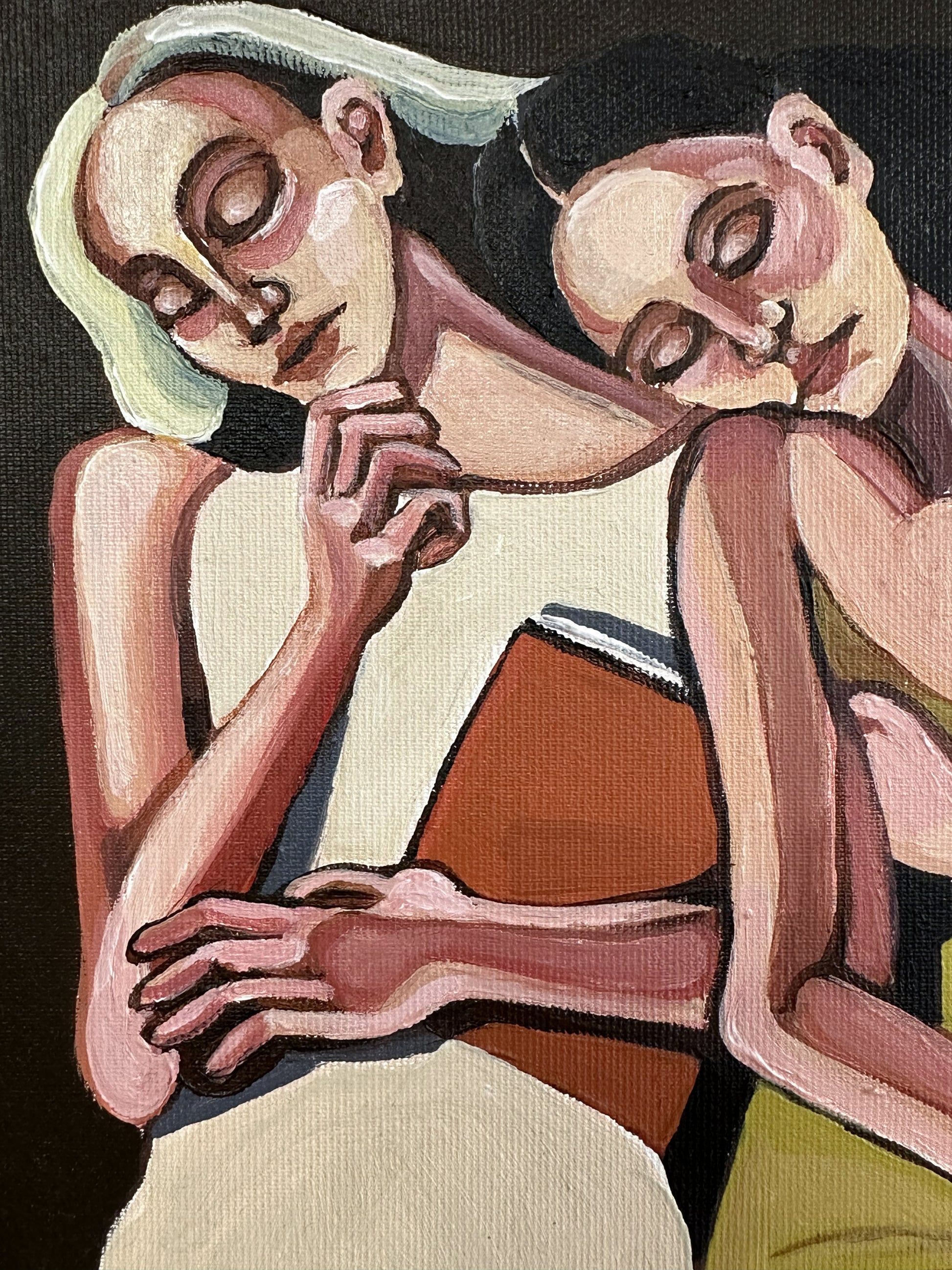 Soft Addiction original artwork by Noemi Safir, a highly collectible painting about how tenderness can become habit and comfort can become emotional dependency.