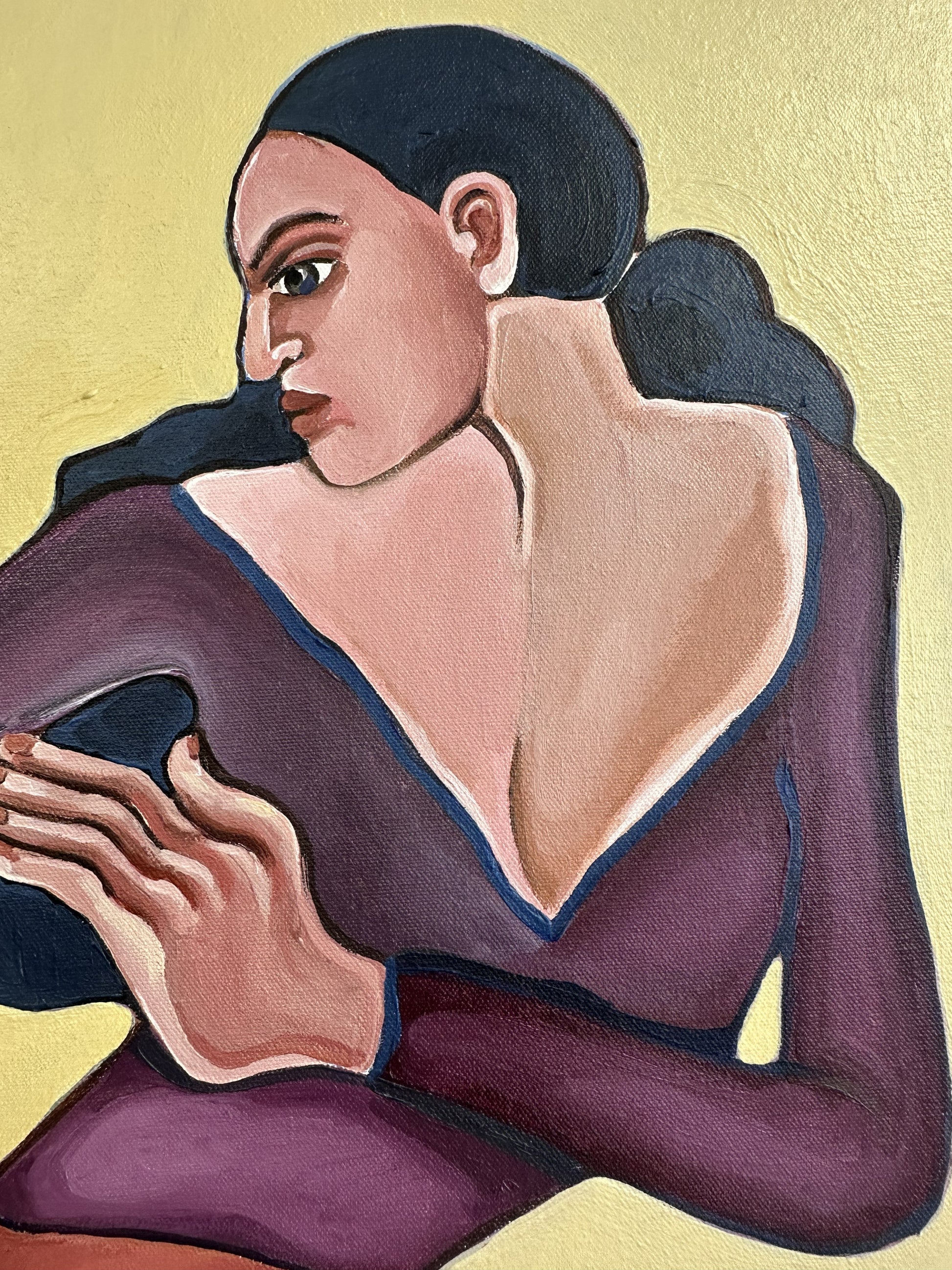 Texture detail of Velvet Tension, an original contemporary figurative painting by Noemi Safir with layered color, sensual surface and expressive brushwork.